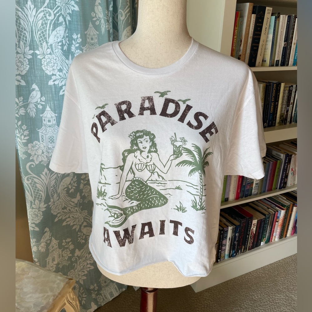 Graphic mermaid cotton white tee